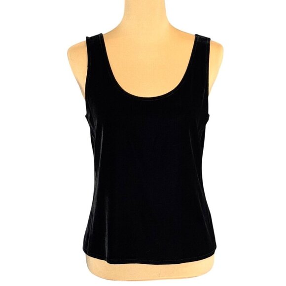 Eileen Fisher Silky Velvet Tank Top Sz.M Black Scoop Neck Minimalist Staple Goth - Picture 1 of 10